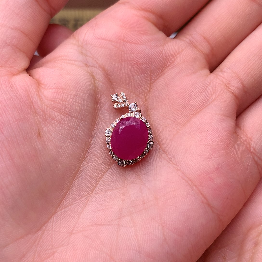 红宝石颈饰银S925镶嵌