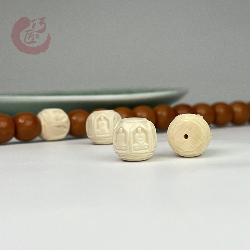 天然猛犸精工六面无相佛顶珠腰珠老型文玩手串配饰