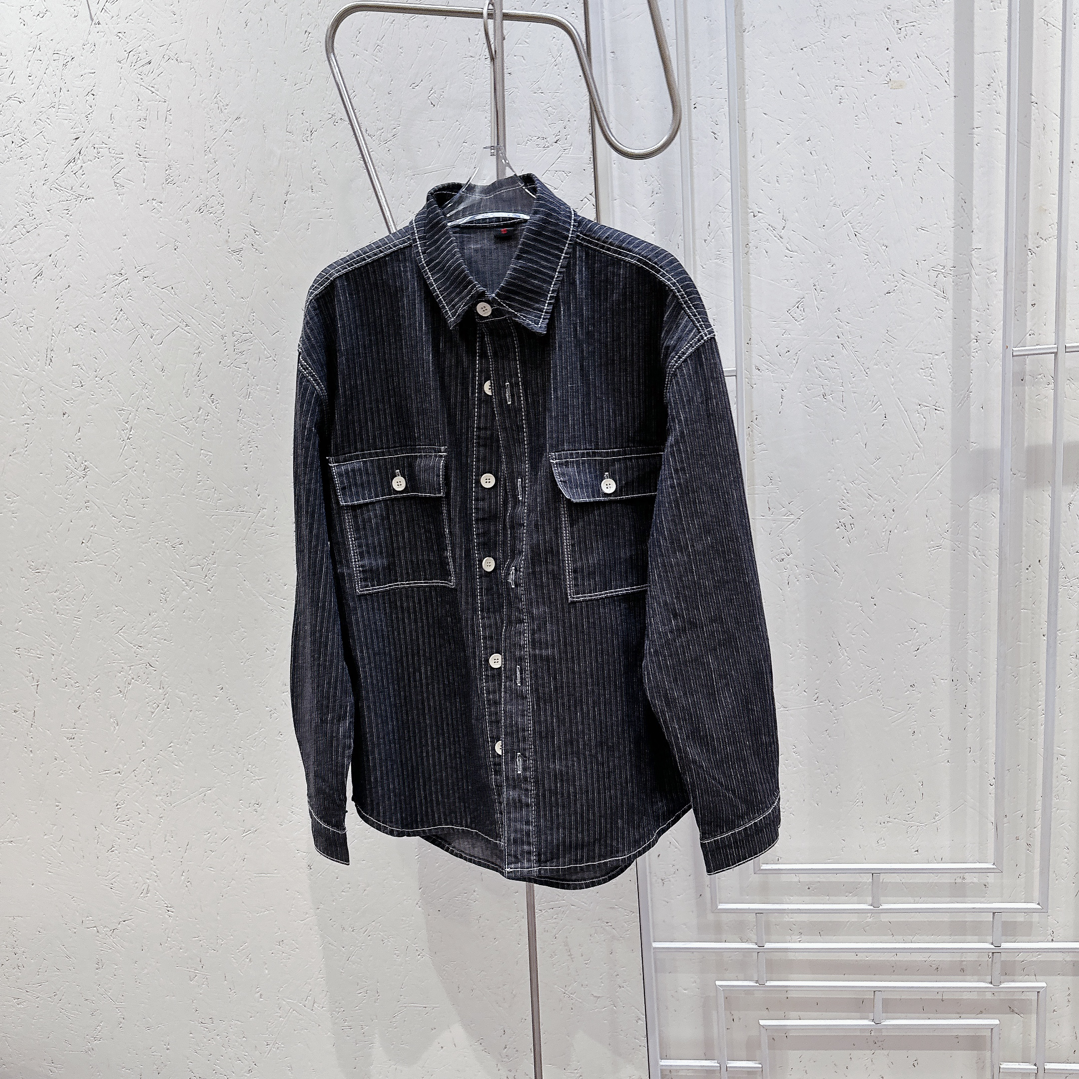 3837丨条纹时尚休闲工装牛仔恤衫外套