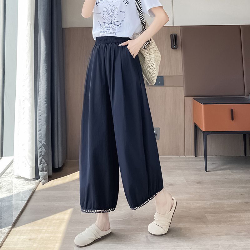 镂空花边灯笼裤夏季新款高腰显瘦凉爽百搭宽松休闲九分女裤薄8803