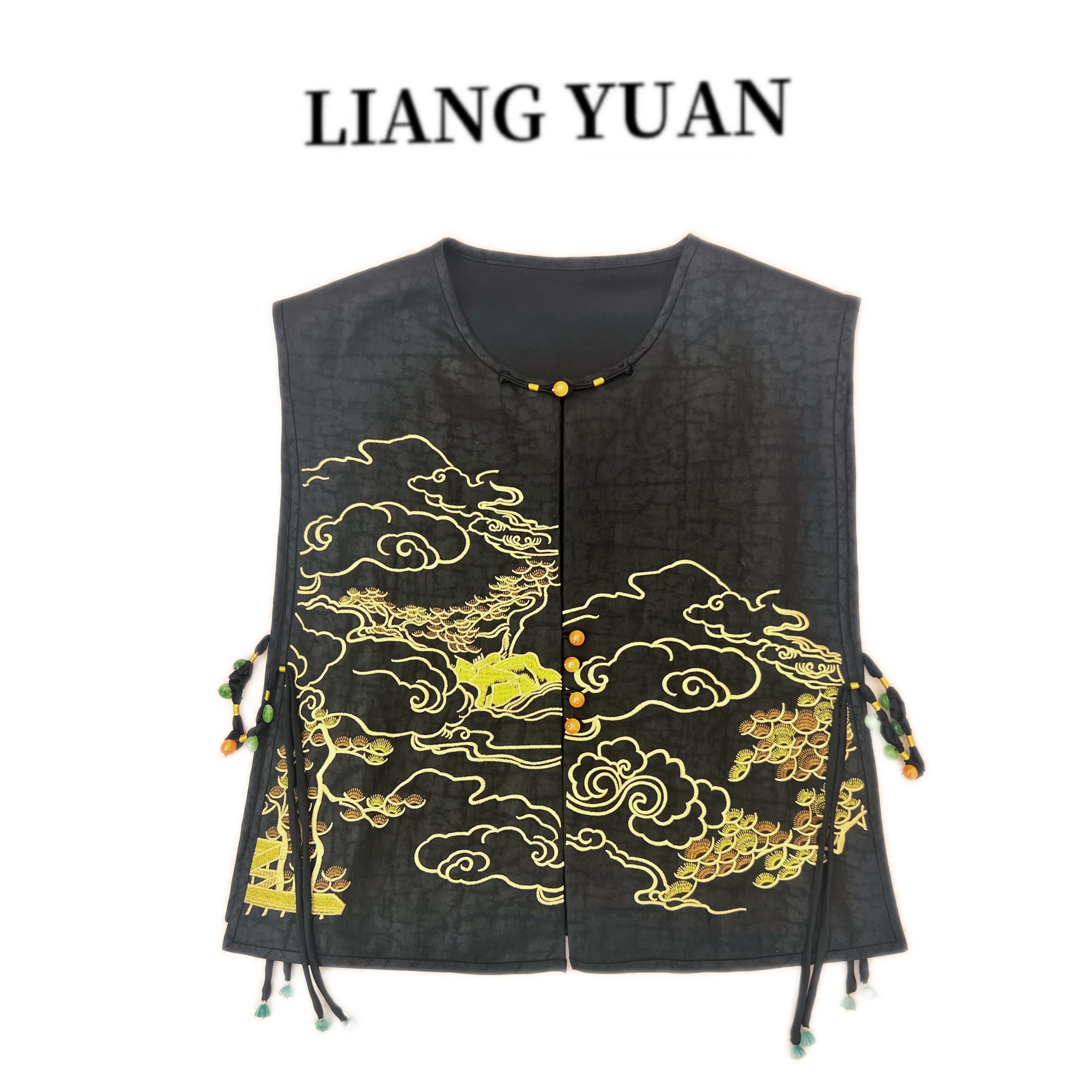 黑龟时尚复古中式国风两片式重工刺绣开衫马甲M007