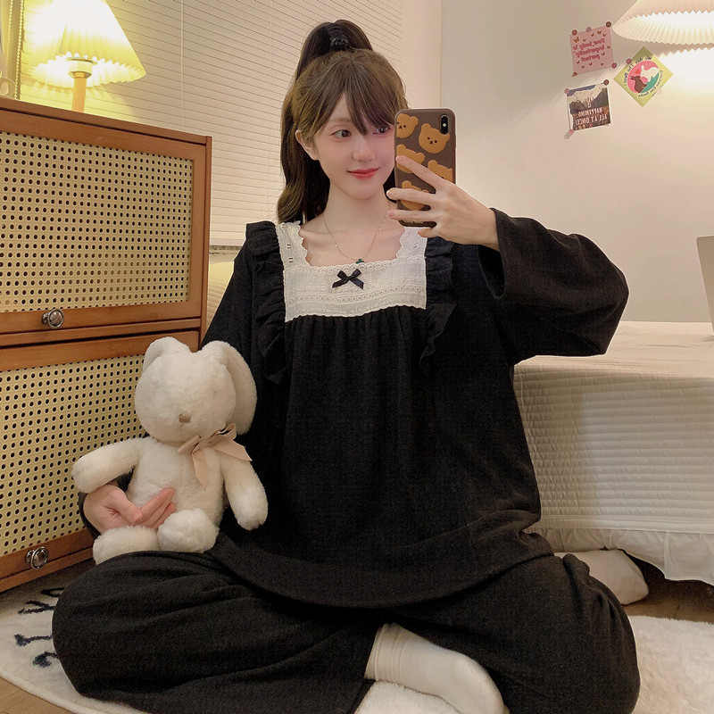 莫代尔加大加肥纯色性感显瘦胖MM弹力宽松家居服长裤长袖套装1001