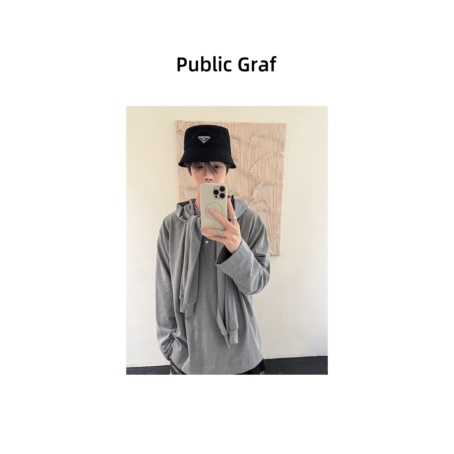 高林凡 韩系设计感真两件披肩帽衫长袖T恤宽松阔版百搭慵懒卫衣