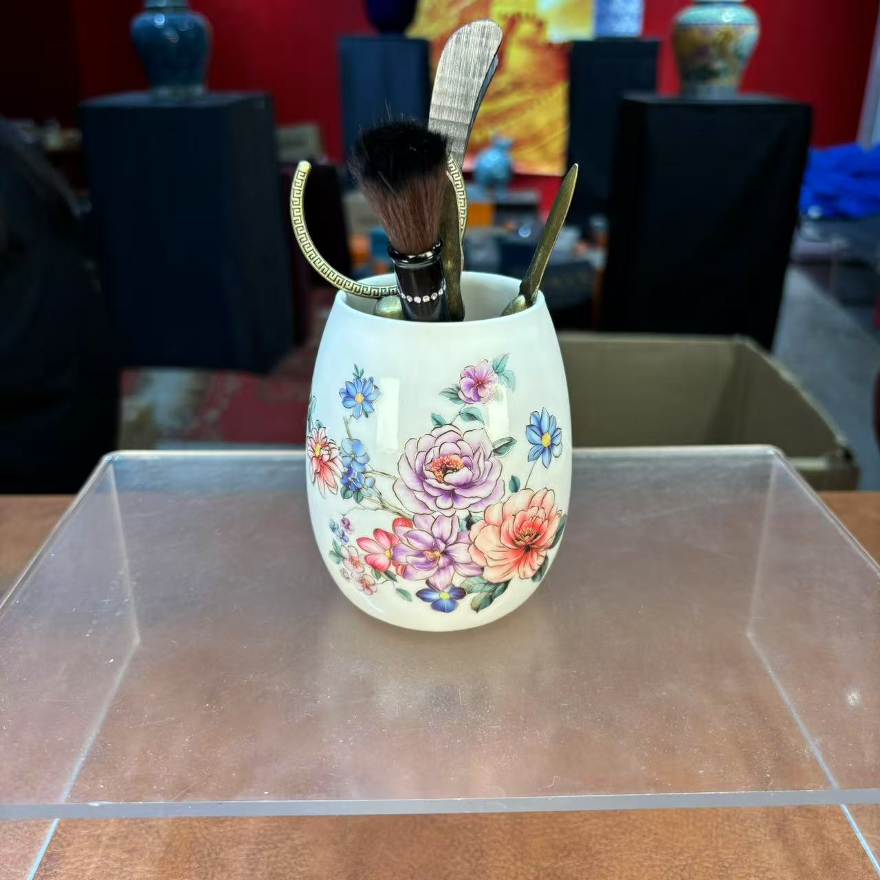 秋香茶具 羊脂玉瓷太阳花茶道桶茶道六君子桌面茶具配件-2998