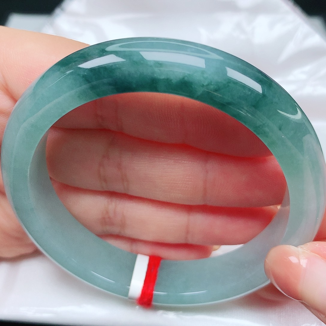 翡翠手镯未镶嵌22老蓝水飘花好看