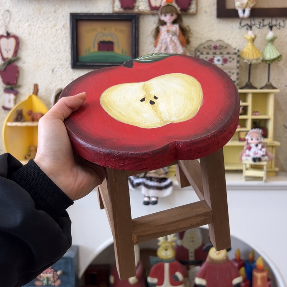 木全实木苹果手绘凳子