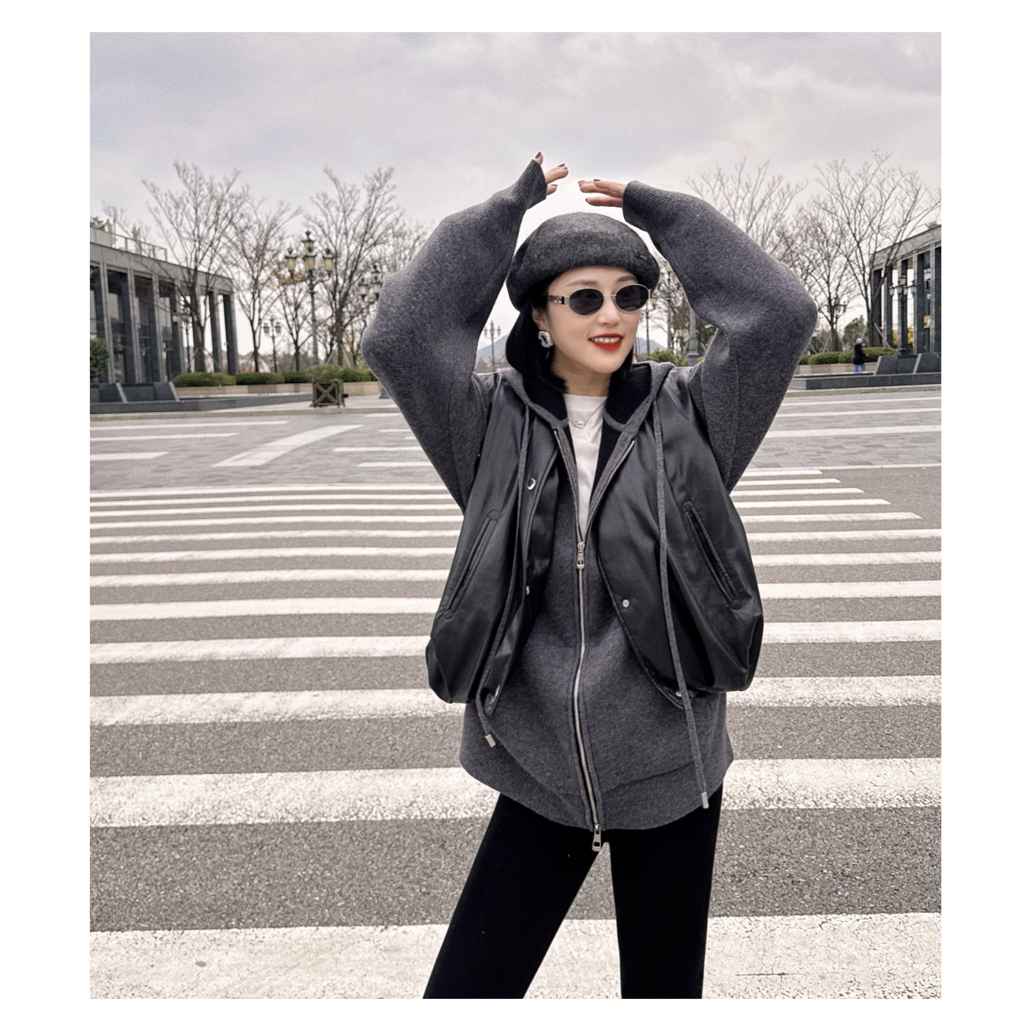 MICRO MORE 带帽拉链外套