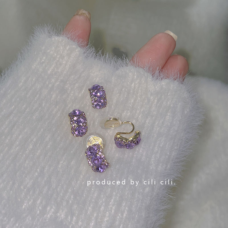 925银合成锆石耳饰 Tina法式复古紫色锆石耳钉女小众夏天温柔甜美