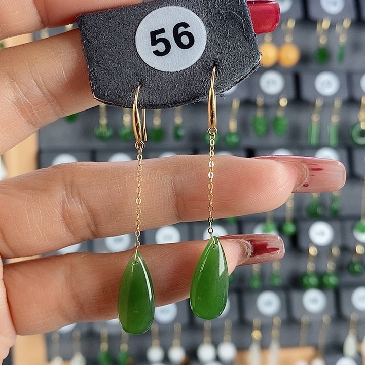 和田玉耳饰18K金镶嵌