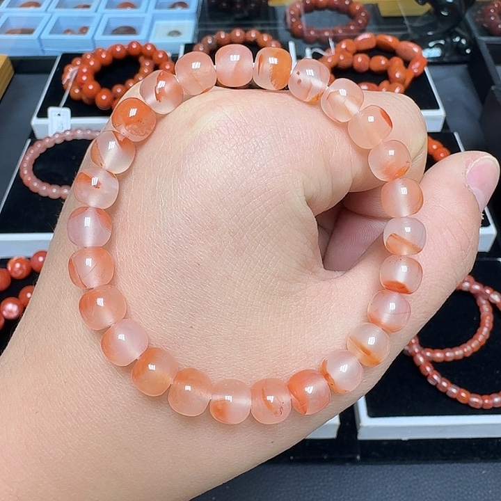 南红玛瑙未镶嵌川料瓦西老邢飘花手链8.1mm19.2g