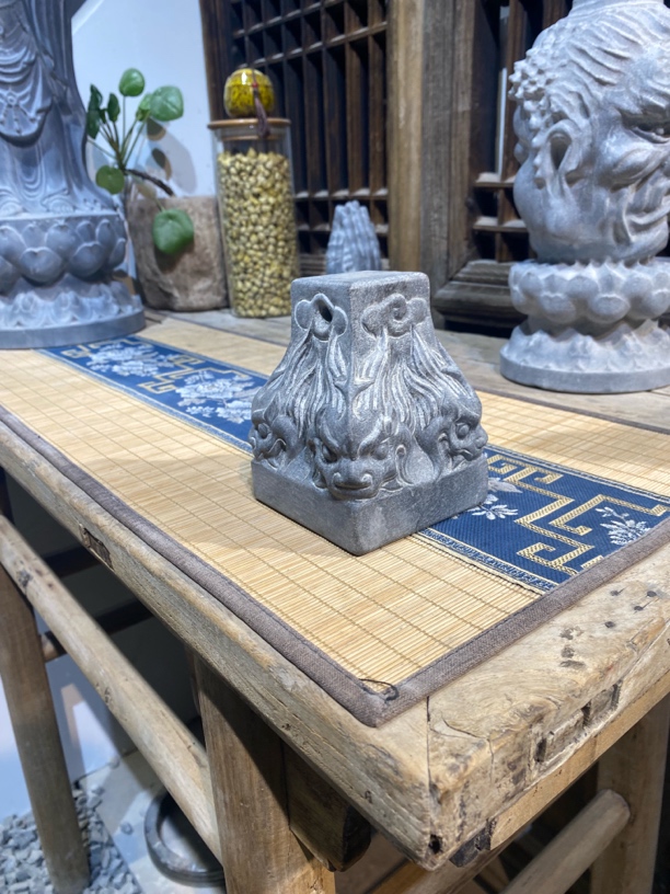 青石石权盖置桌面摆件精美茶道雕刻