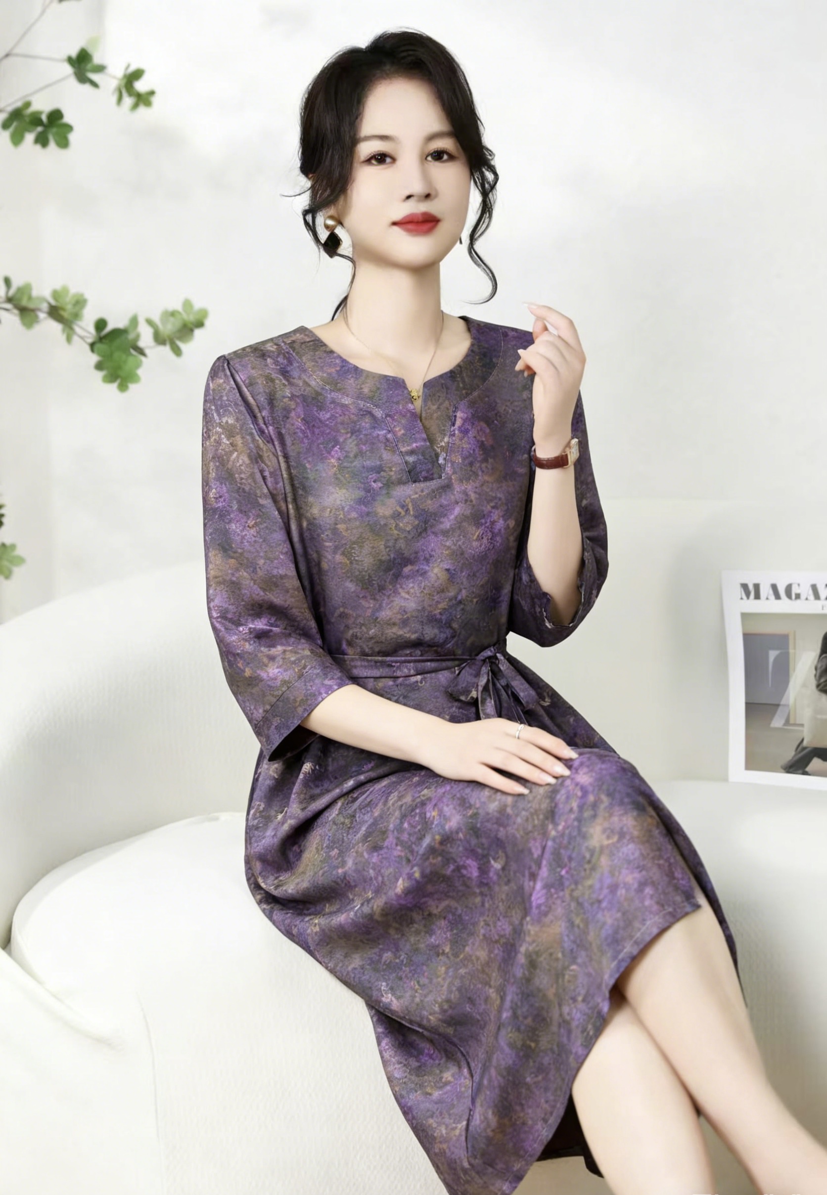 【花萝福利款】紫幽气质优雅美丽时尚休闲夏季高端大码妈妈装连衣裙