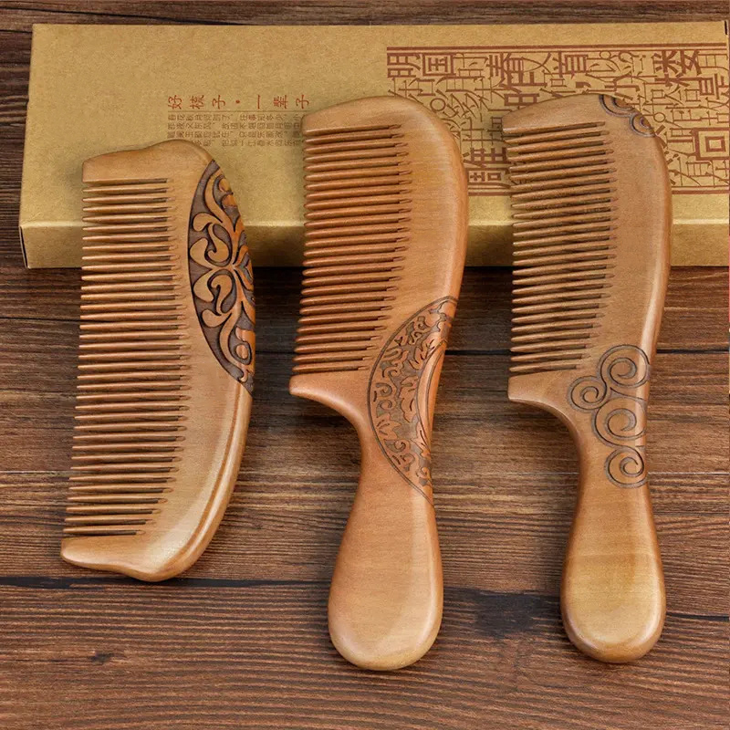 【老桃木梳】天然大号老桃木梳子细齿梳顺发便携梳头家用防静电礼物