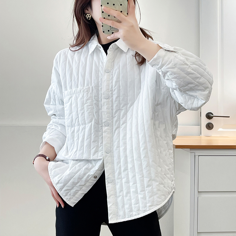 秋冬新款宽松型常规不褪色女棉服棉衣休闲白色春秋夹棉衬衫女
