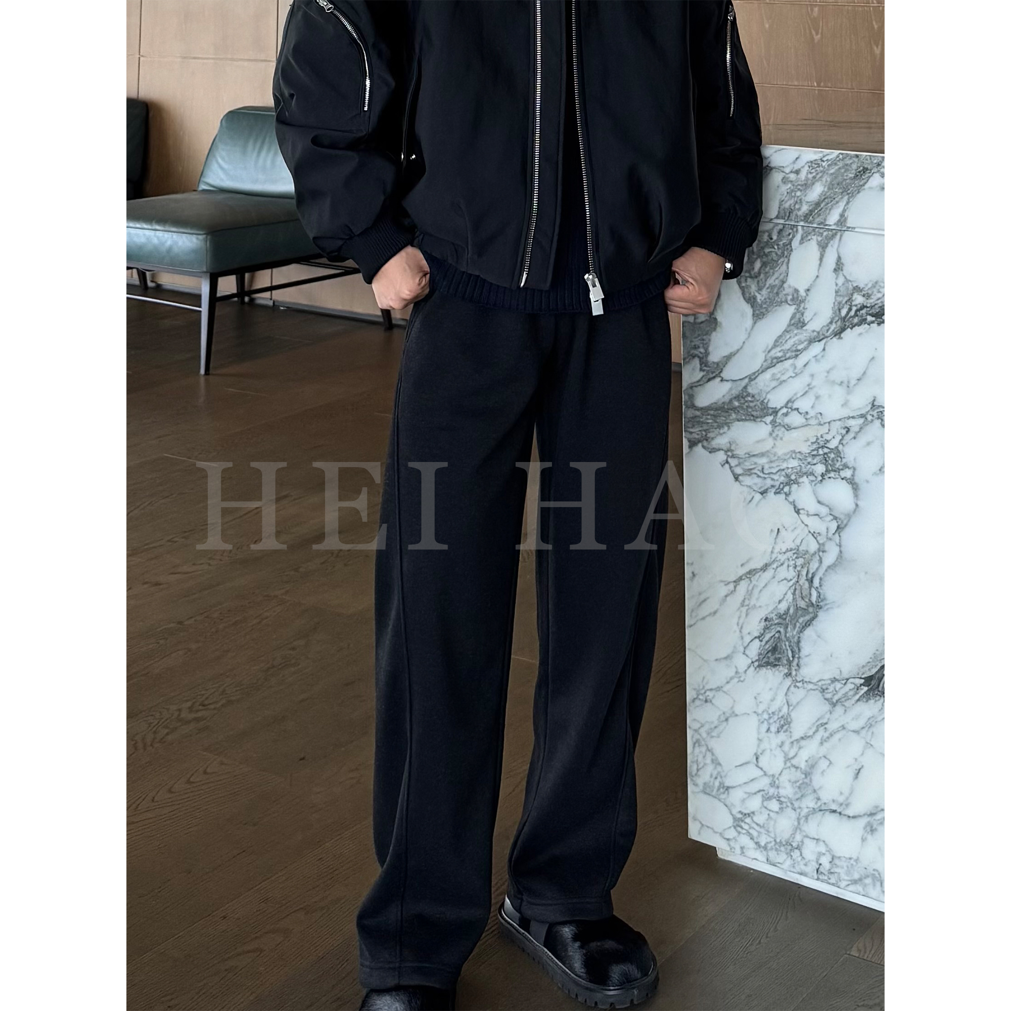 Hei Hao】糯感/羊毛混纺加绒男士冬季休闲裤直筒显腿长纯色长裤