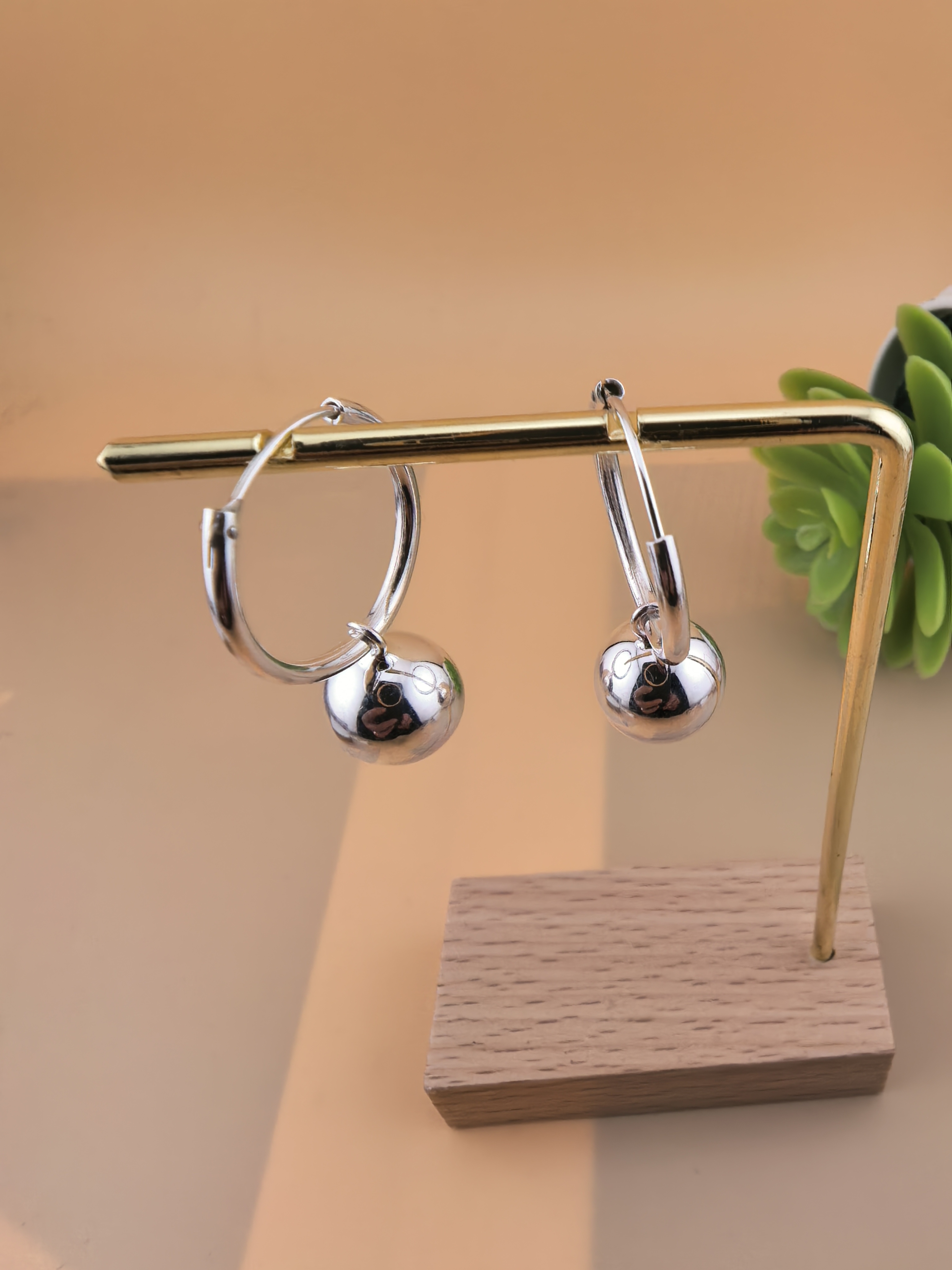 足银耳饰 足银99圈圈带光面圆坠手工气质韩版个性耳环百搭耳圈