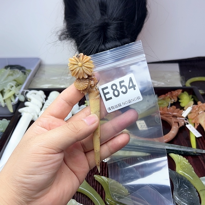 蛇纹石玉发饰合金葫*藤