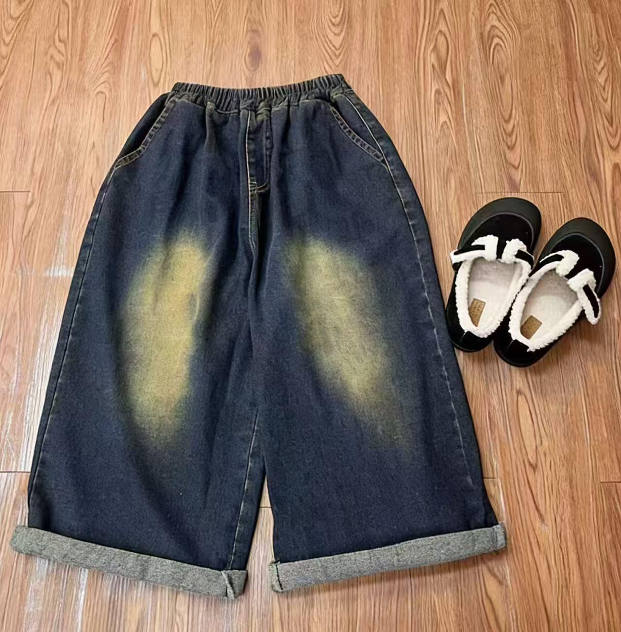 杨杨 美斯拉-做旧加绒牛仔裤B220