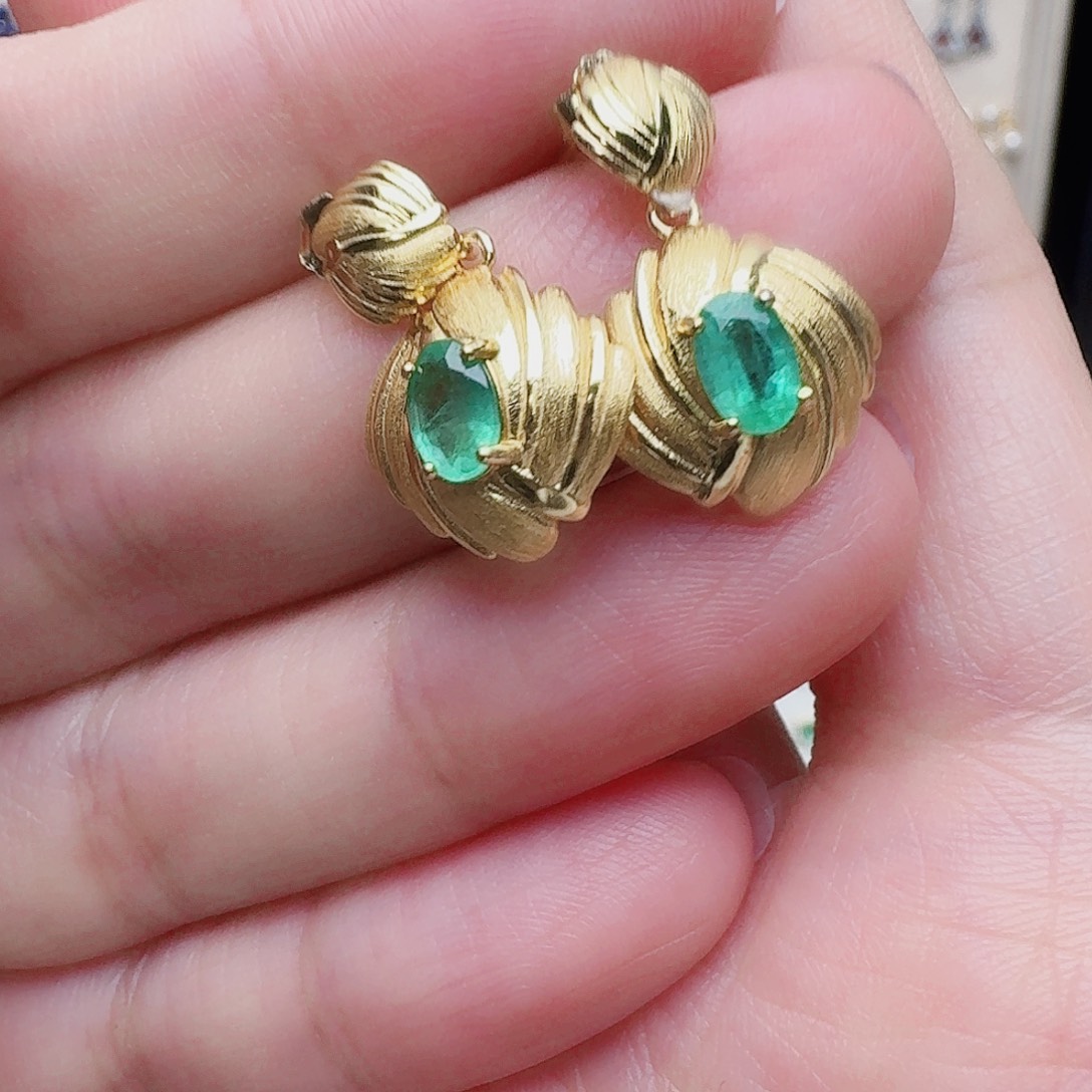 祖母绿耳饰银S925镶嵌耳钉