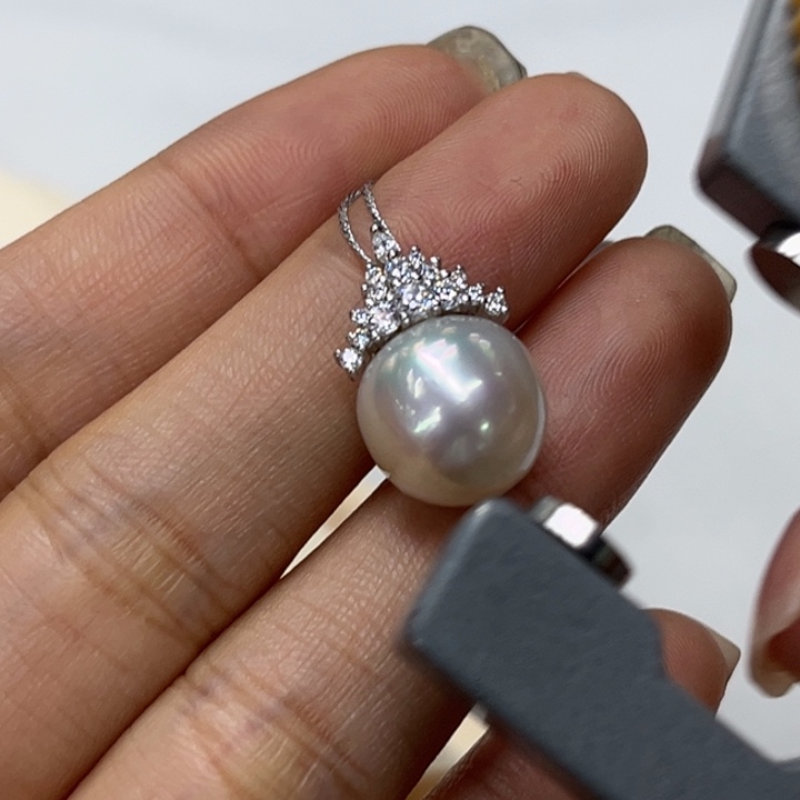 吊坠(不含链)银S925镶嵌海水珍珠12-13