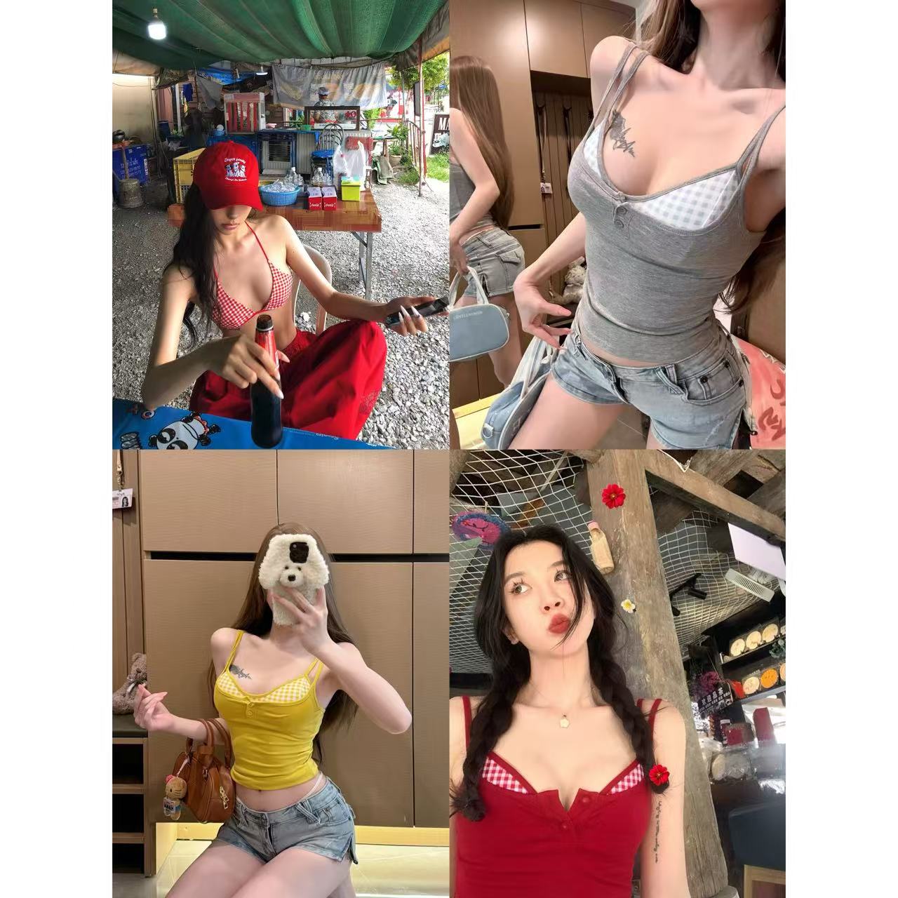 徐秋阳    格纹真两件  夏季新款百搭时尚休闲显瘦套装