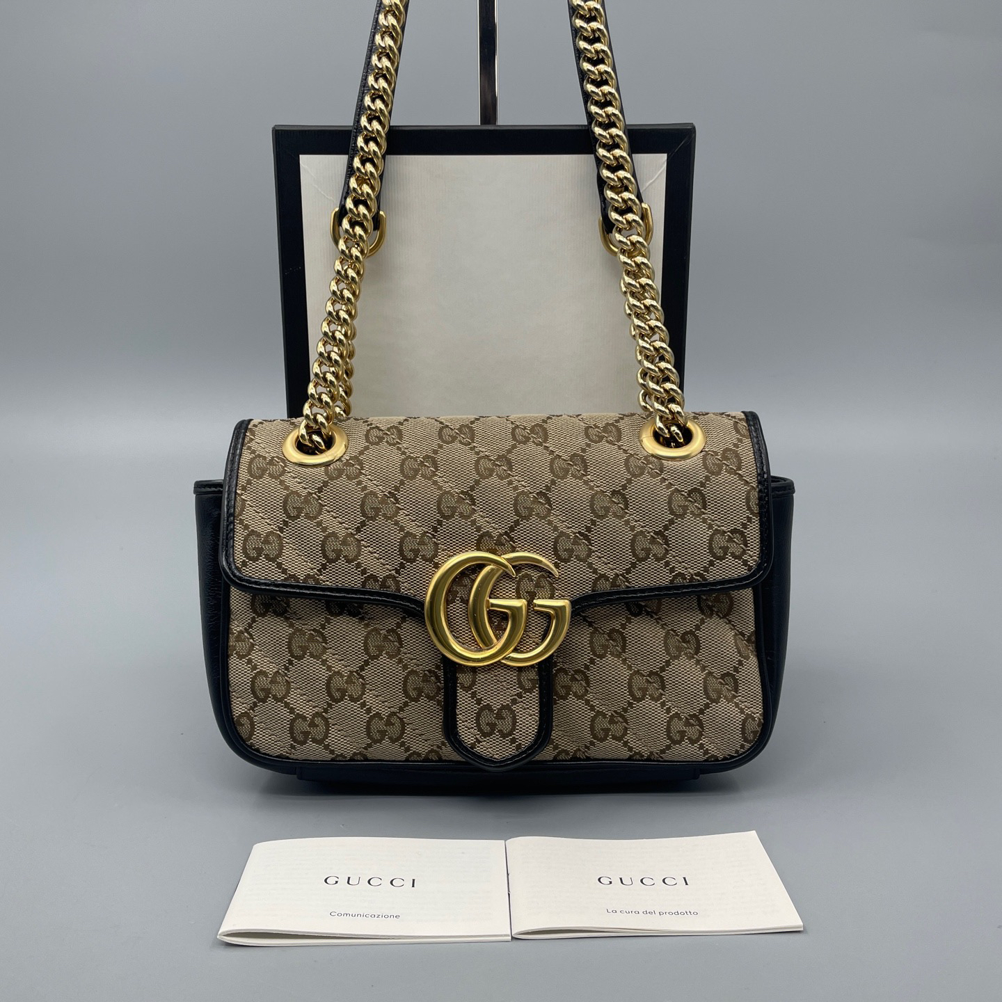 99新 GUCCI/古驰 帆布马蒙22链条包 黑标031 尺寸22*14 A3072