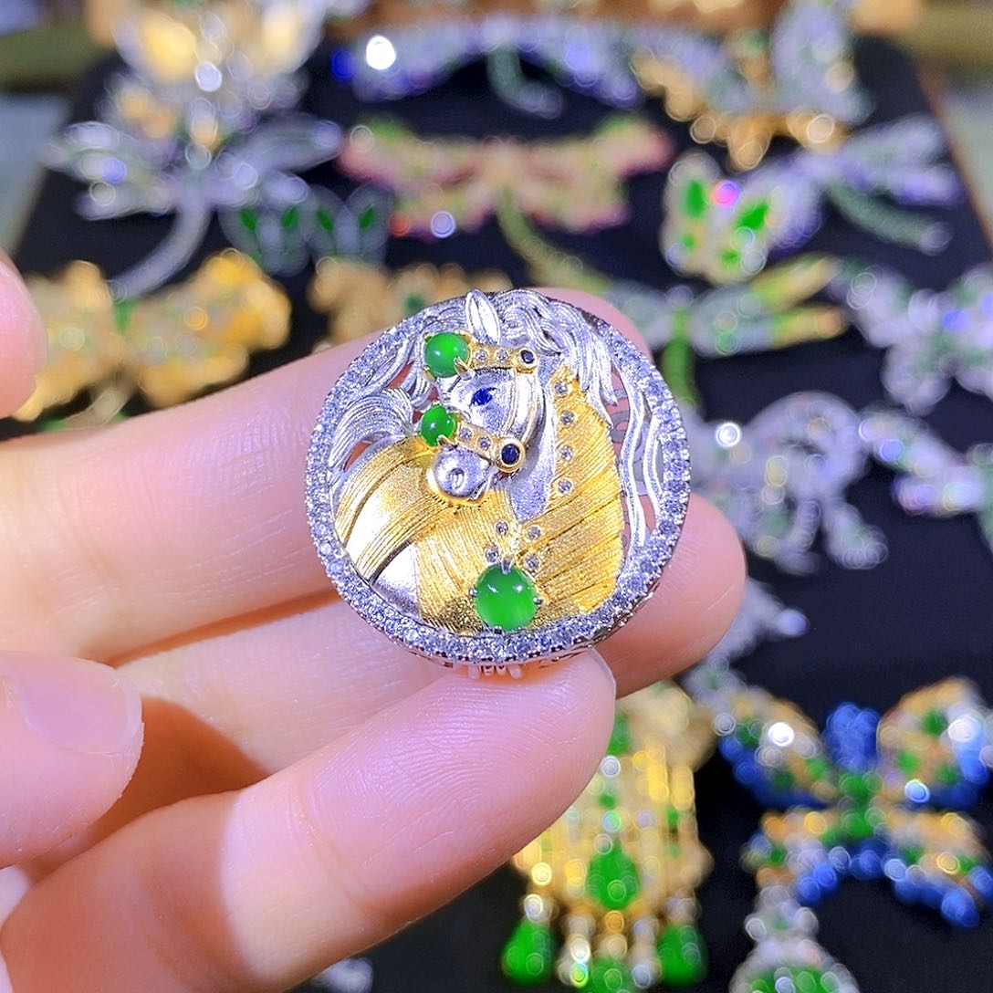 吊坠(不含链)银S925镶嵌翡翠