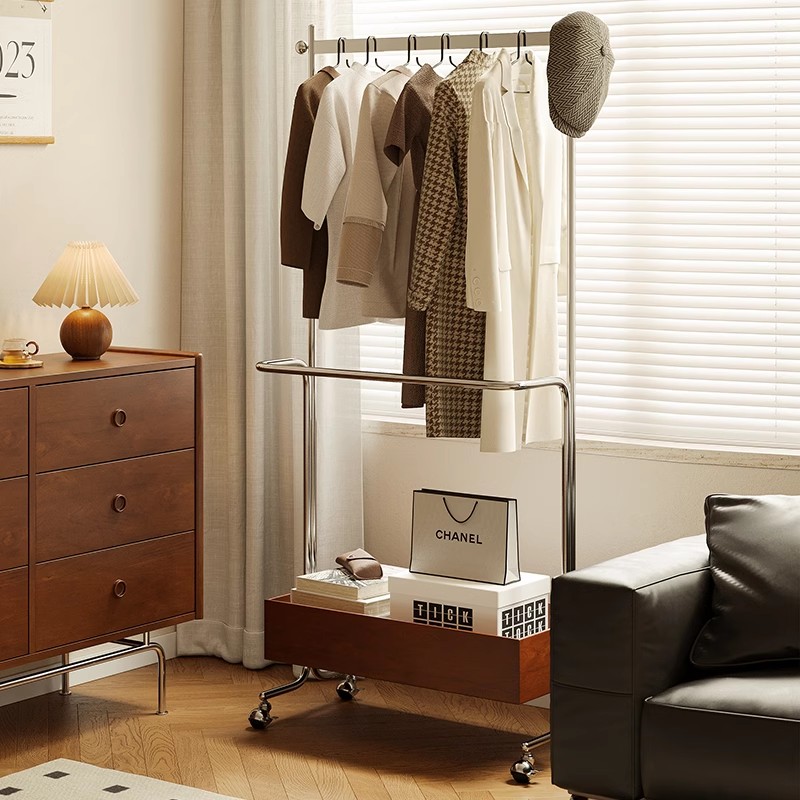 轻奢衣服实用挂架高档不锈钢衣帽架落地移动家用卧室服装衣架