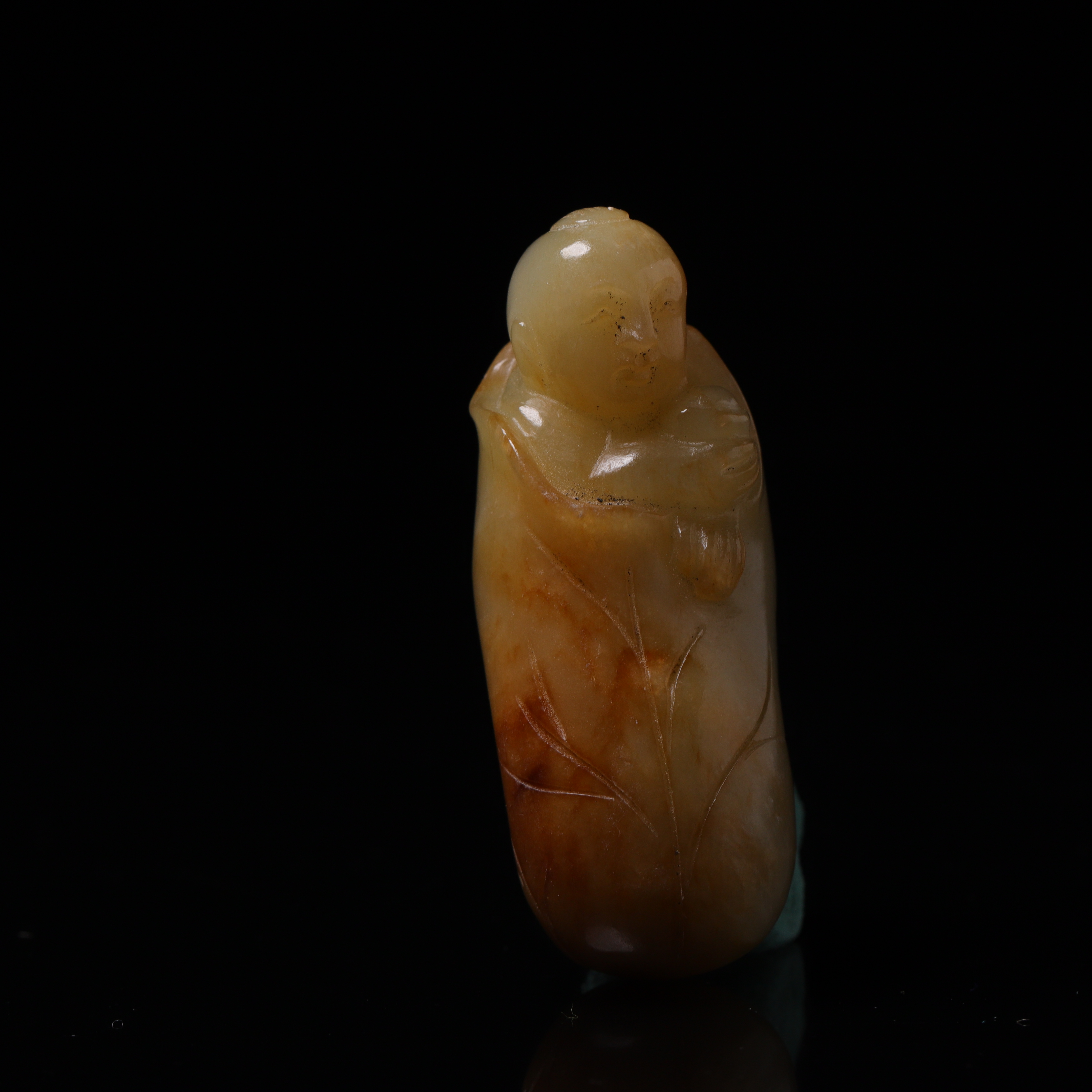 清代和田玉童子花件