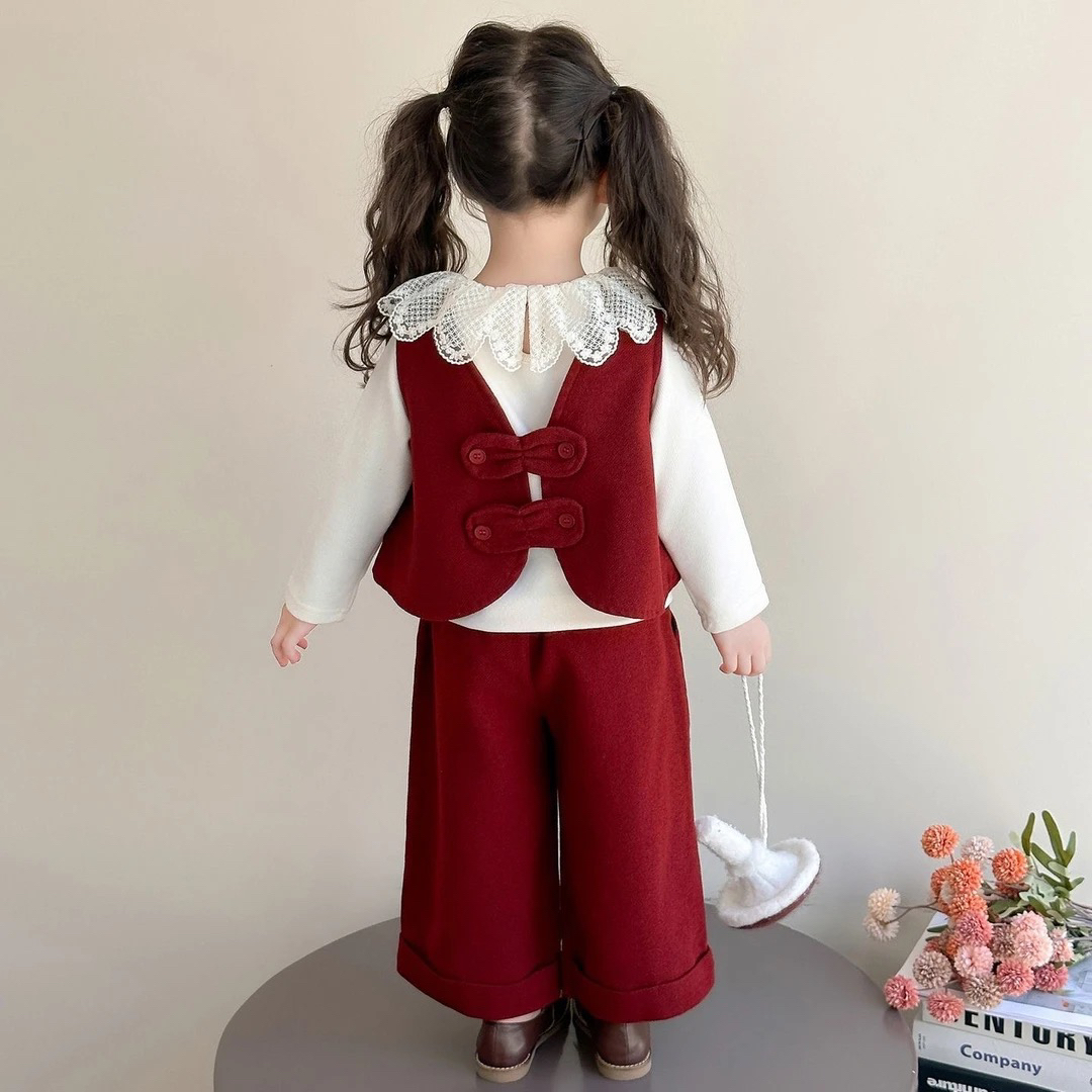 棉服大小童秋冬新款洋气时髦套装阔腿裤三件套