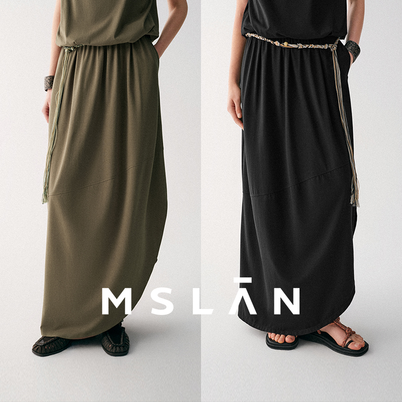 MSLAN新款弧形开衩裙摆分割中长裙MHBQ437