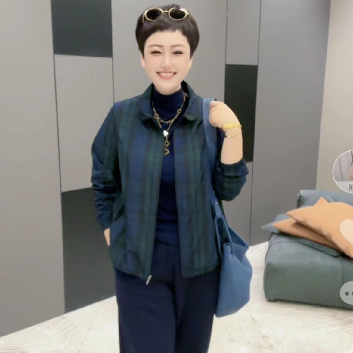 FL复古撞色经典款梭织时尚运动拉链格子女士短款外套【3062】
