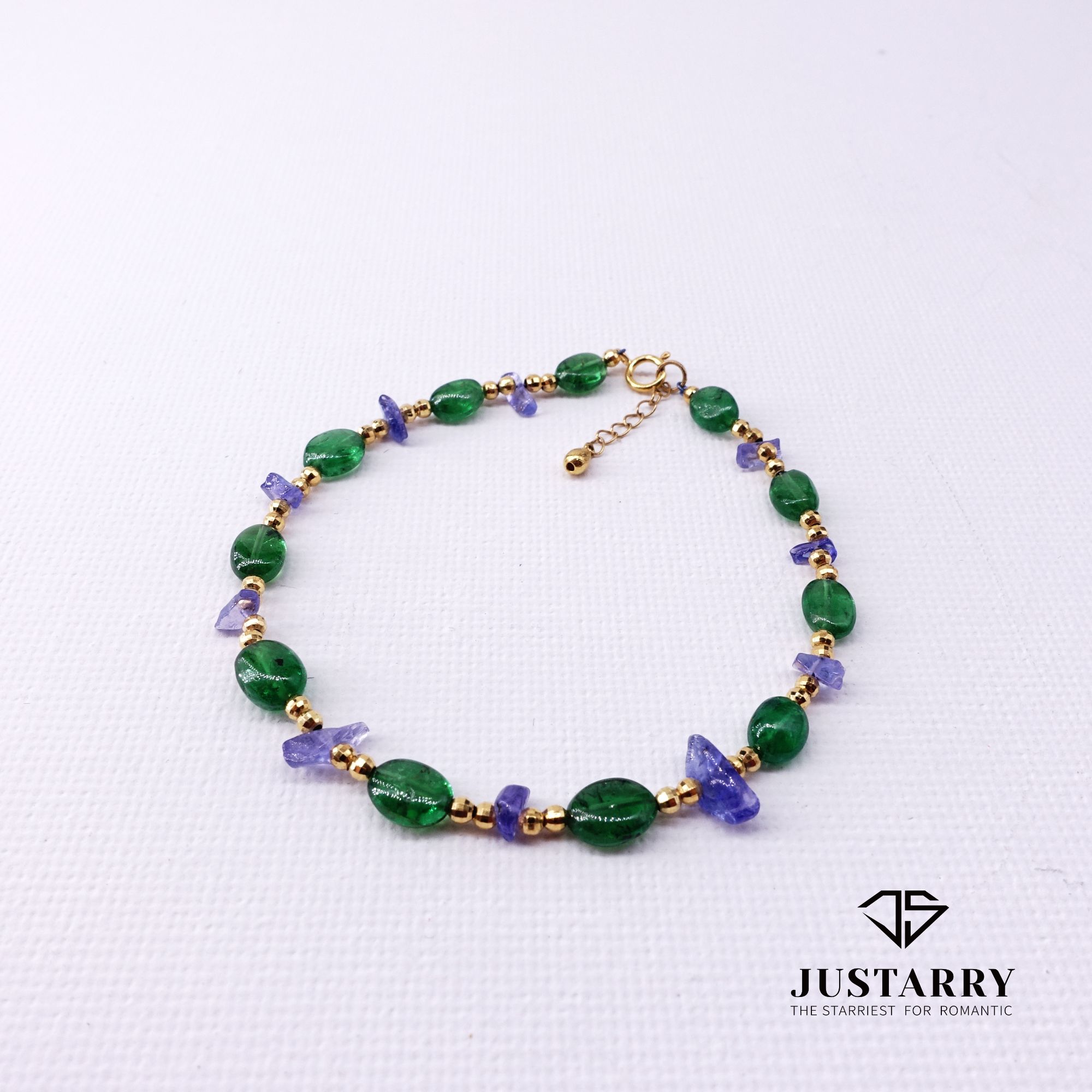 JUSTARRY【直播福利】18k金天然石榴石沙弗莱蛋面坦桑轻奢手链贵气