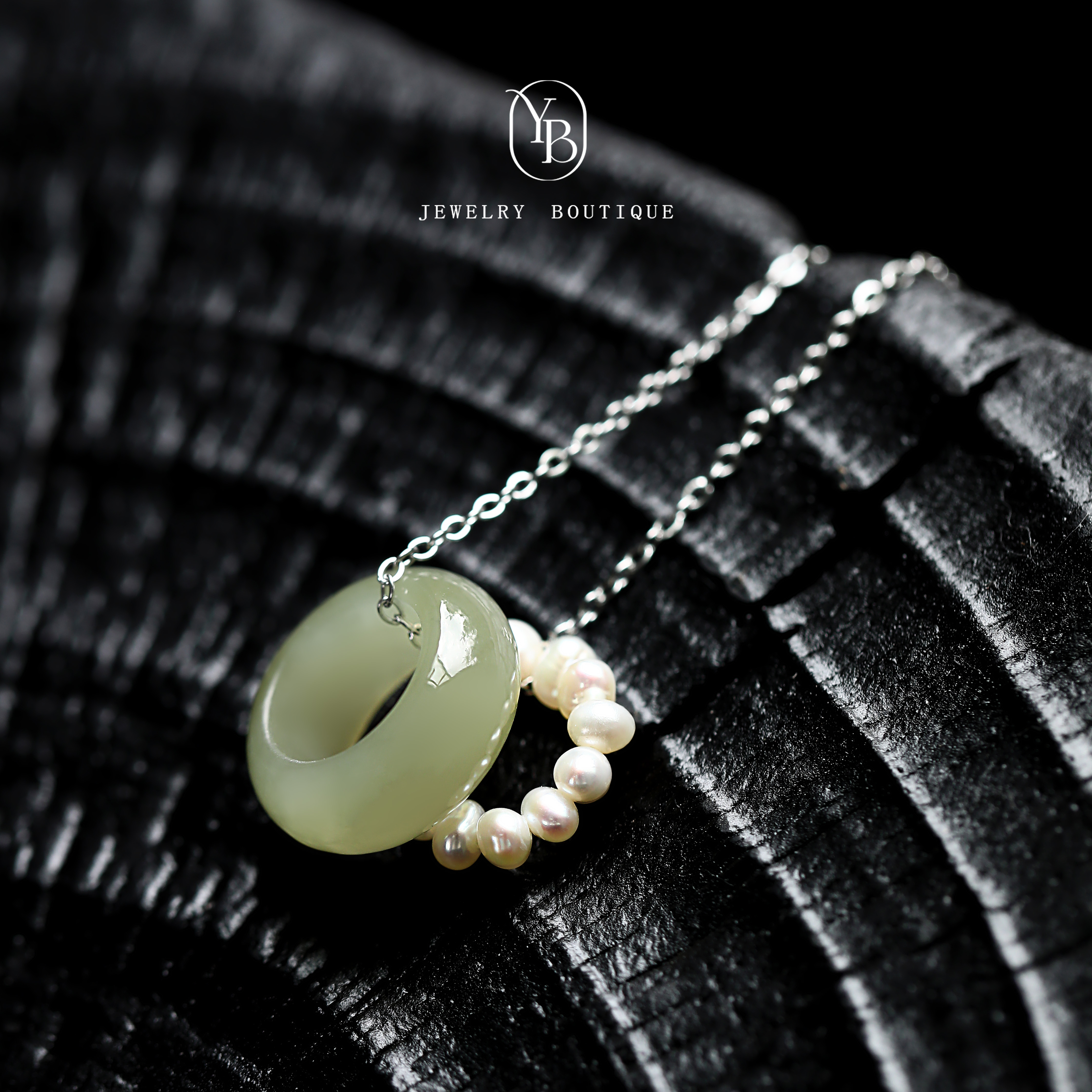 环环相扣项链和田玉珍珠吊坠简约百搭个性玉坠首饰女士