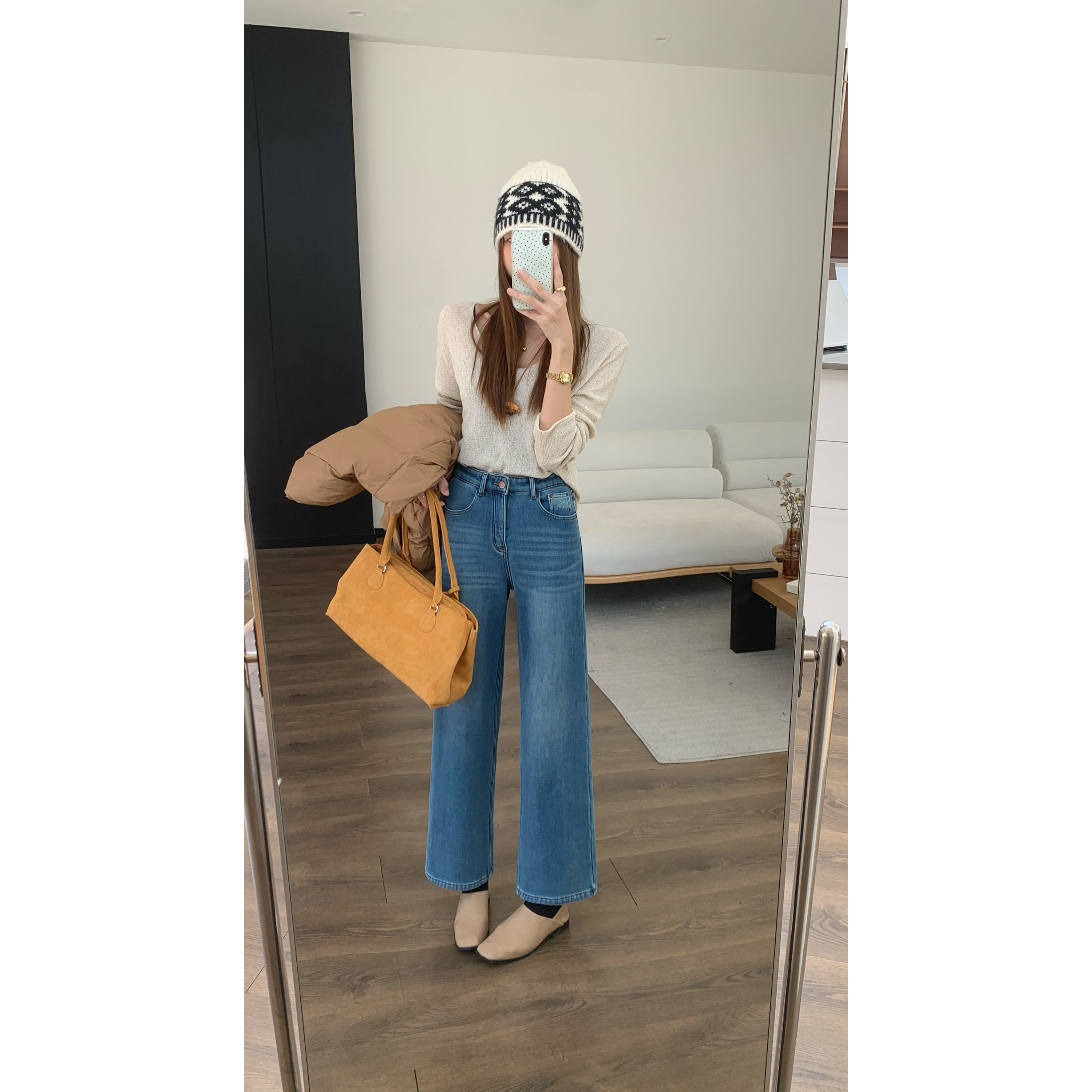 镇店版！闭眼入~小个子牛仔裤女秋冬新款高腰弹力窄版直筒奶奶裤子