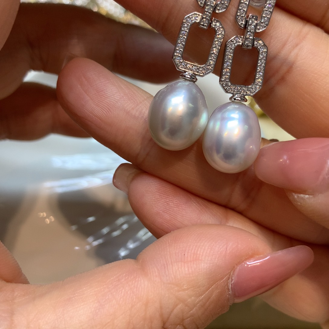 海水珍珠耳饰银S925镶嵌