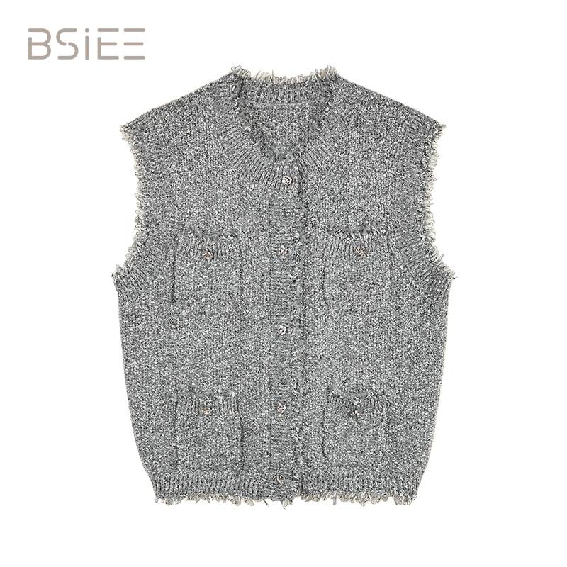 BSIEE/本涩流苏口袋马甲小香风气质时尚百搭