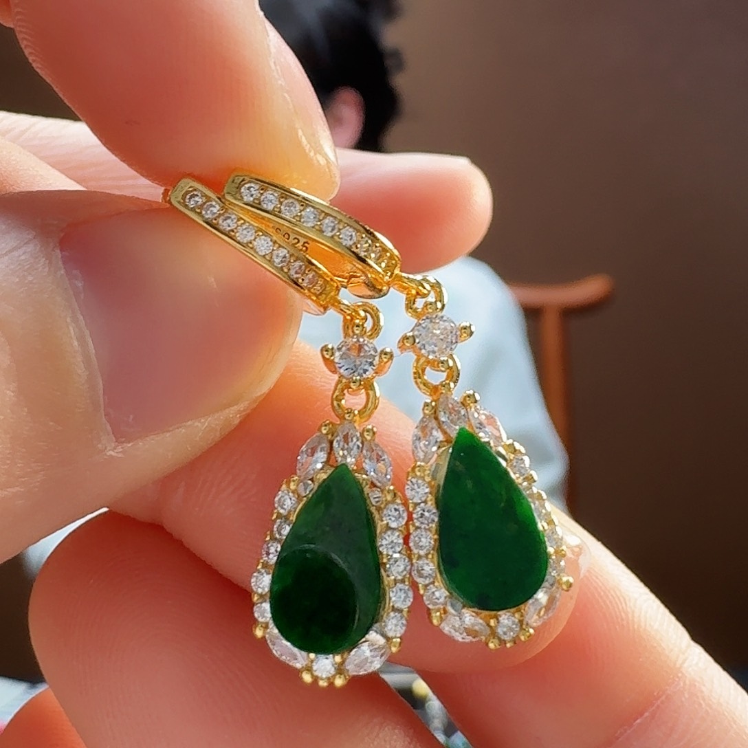 翡翠耳饰银S925镶嵌耳饰17