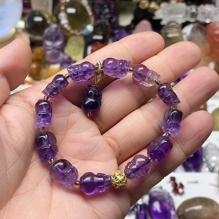 水晶手串未镶嵌紫水晶貔貅手链