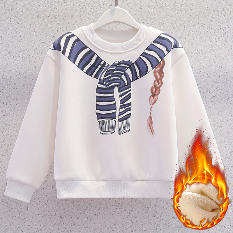 女童加绒加厚卫衣冬季6-12岁潮款高级感儿童时髦假两件披肩打底衫