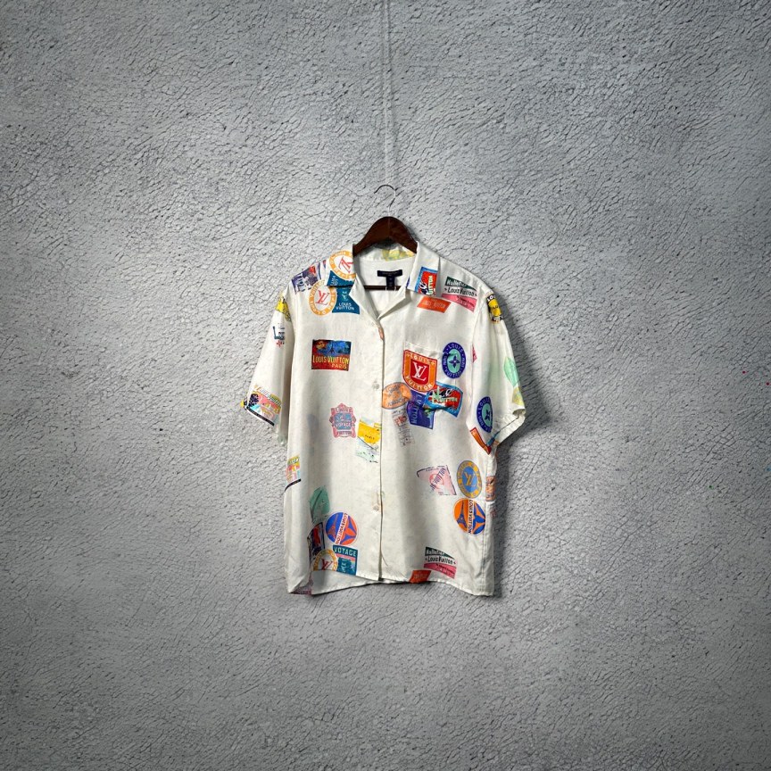 99新 LouisVuitton/路易威登  镂空贴饰印花短袖衬衫