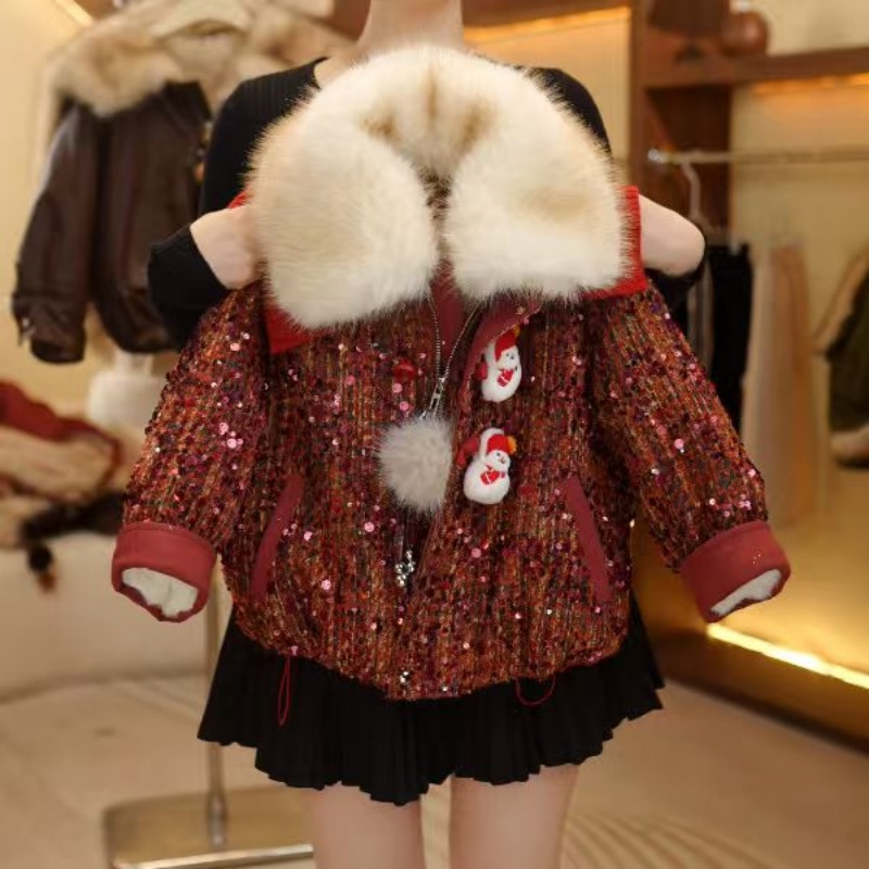 冬季新款加绒加厚派克服外套大翻领轻奢风女童宝宝童装时尚外套潮