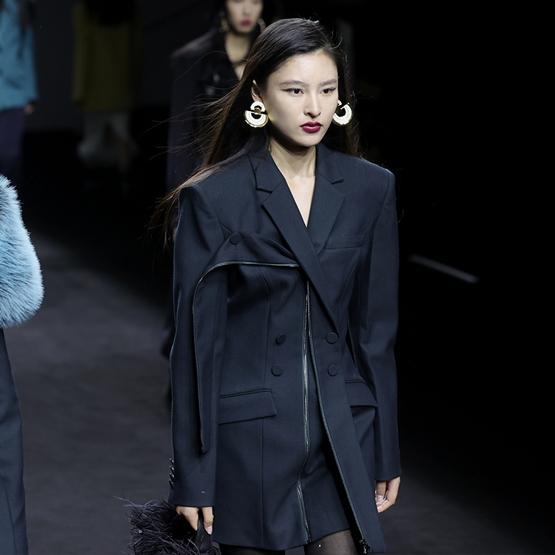 MAGGIE MA设计师款海岛绿精英修身拉链设计英气大飒美西装924C