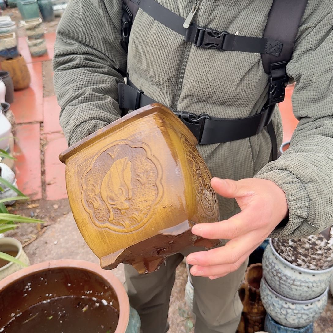 紫砂花盆口19高19（柴烧方