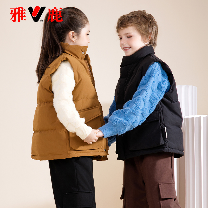雅鹿2025新款儿童羽绒马甲秋冬季外穿加厚女童男童小童中大童背心