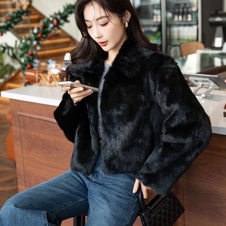 复古短款毛毛皮草外套,毛绒丰厚