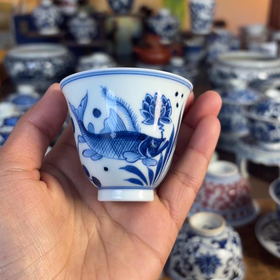 景德镇手工手绘茶具薄胎铃铛杯