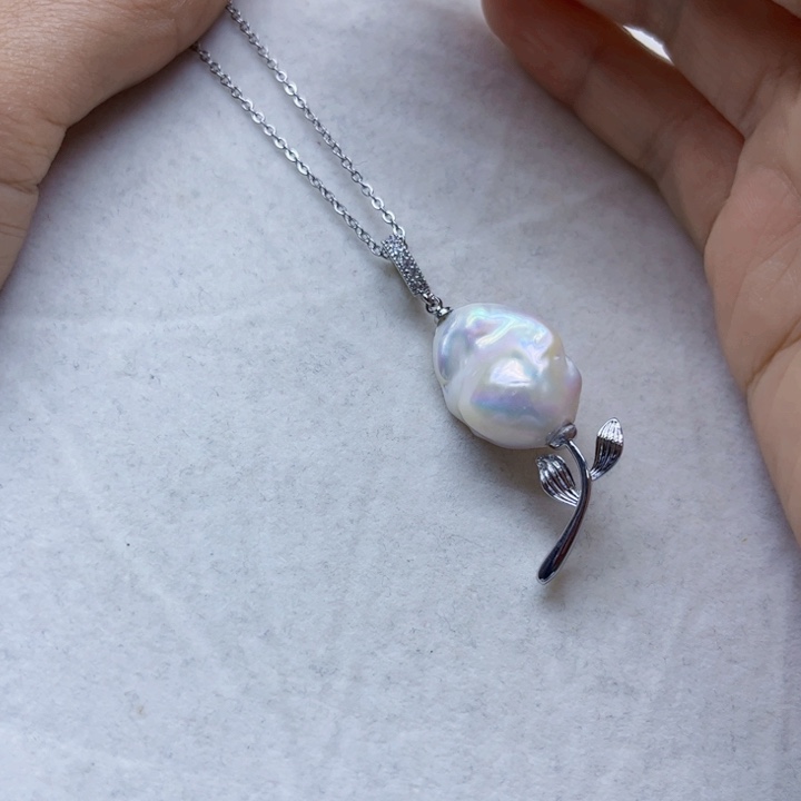 淡水珍珠吊坠银S925镶嵌
