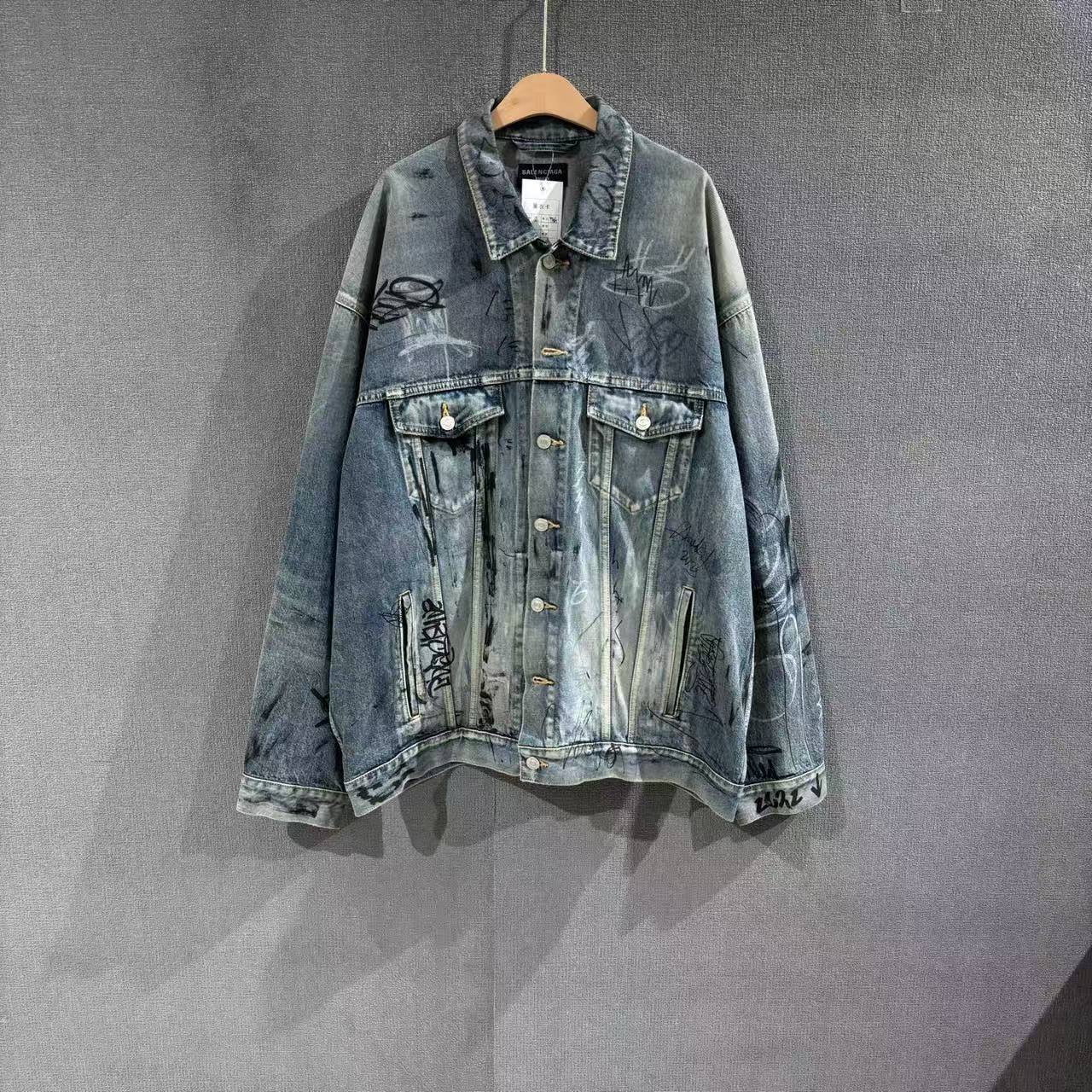 99新 Balenciaga/巴黎世家 （pm）涂鸦牛仔外套 99新2码/9113