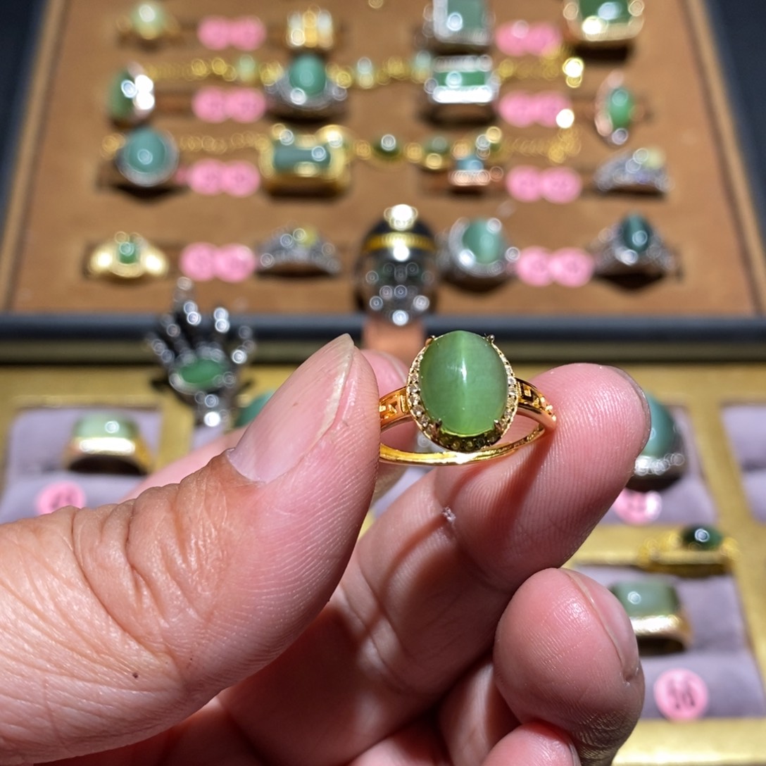 和田玉（碧玉）戒指银S925镶嵌